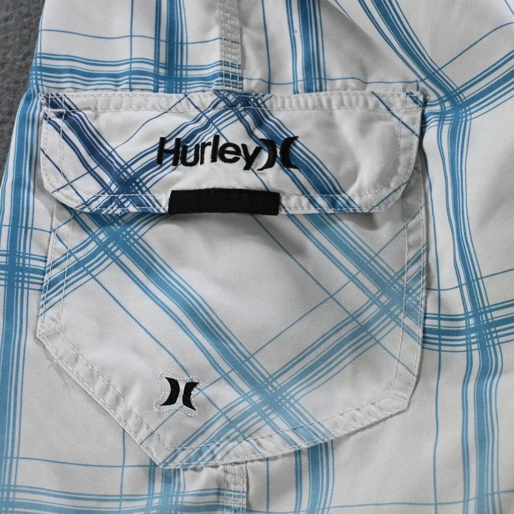 Hurley Mens MB04PRG Plaid Board Shorts Size 32 Blue White